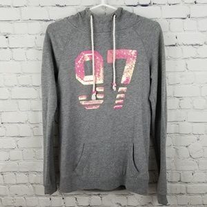 LIVE LOVE DREAM | pink sequin 97 on gray hoodie